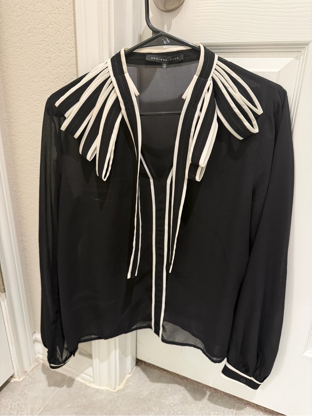 Endless Rose Black Blouse with White Trim Medium